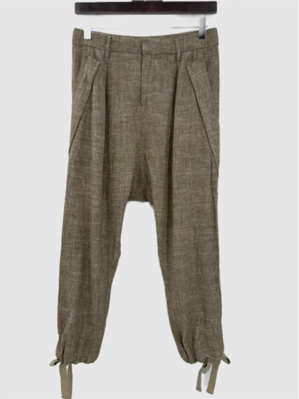 RARE L.A.M.B. Olive Green Linen Y2K Drop Crotch Harem Pants Size 0